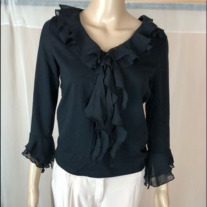 Jones New York Black Ruffle Long Sleeve Shirt
